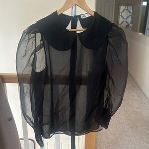 Zara Sheer Black Blouse with Peter Pan Collar